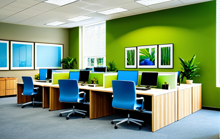 Modern Office Space**
"A bright and modern office space designed to promote productivity. Predominantly green and blue color scheme with natural wood accents. Employees working at desks, focused and engaged. Incorporate indoor plants. Perfect anatomy, correct proportions, natural pose, well-formed hands, proper finger count, natural body proportions, professional, safe for work, appropriate content, fully clothed, modest, family-friendly, professional office setting."
**