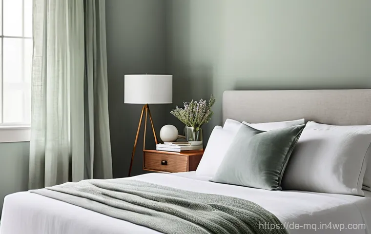 컬러테라피를 통한 창의력 증진 방법 - **A Serene Bedroom Oasis for Deep Relaxation:**
    "An exquisitely tranquil bedroom interior bathed...