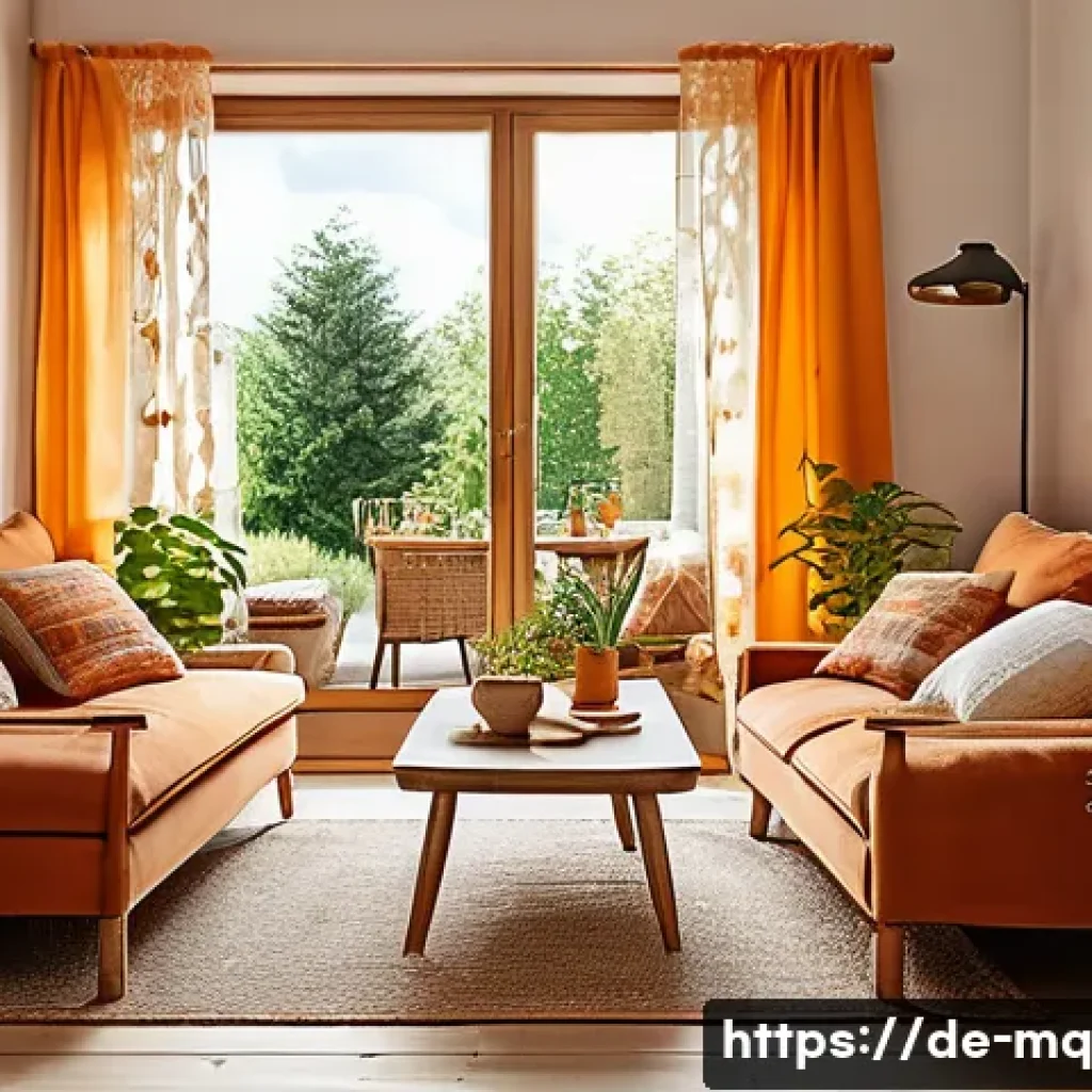 컬러테라피와 마음의 치유 방법 - A cozy German living room bathed in warm earthy tones like terracotta and soft browns, featuring tra...