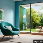 Home 22 컬러테라피 전문 교육 과정 소개 - A serene therapy room bathed in soft blue and green ambient lighting, featuring a comfortable armcha...