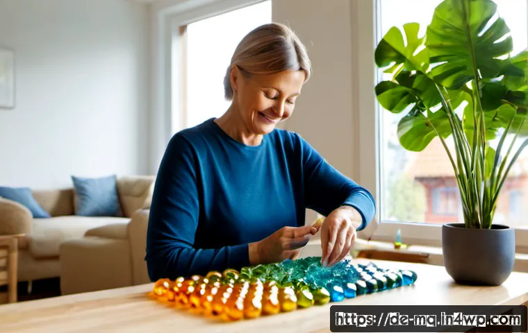 컬러테라피와 긍정 심리학의 접목 - Photorealistic serene home wellness scene in a bright German apartment, middle-aged woman in casual ...